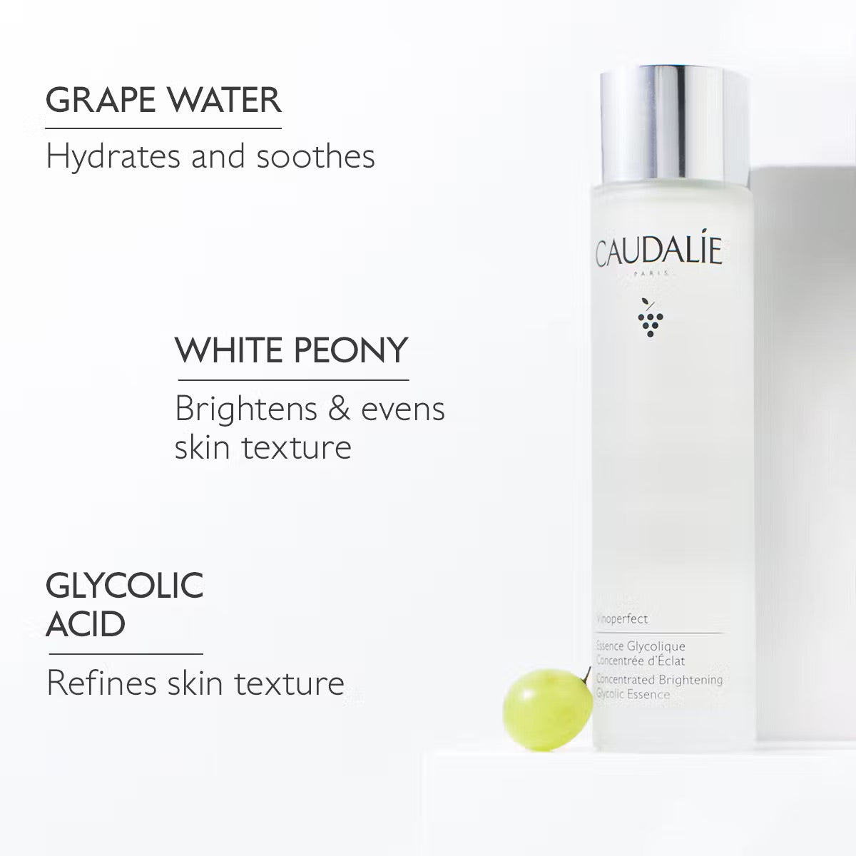 Caudalie Vinoperfect Brightening Glycolic Essence 100ml bottle, packaging detail