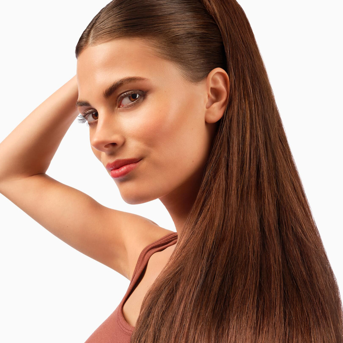 Klorane Fortifying Serum, woman with long brown hair
