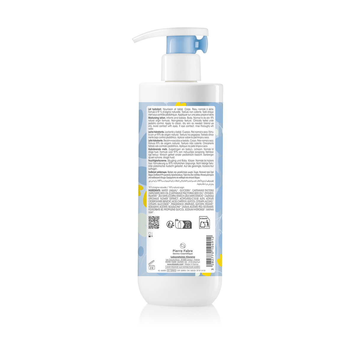 Klorane Bébé, back label with ingredient list
