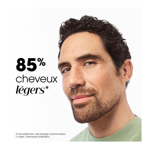 Klorane Citron, close-up of a man's face with study results in French