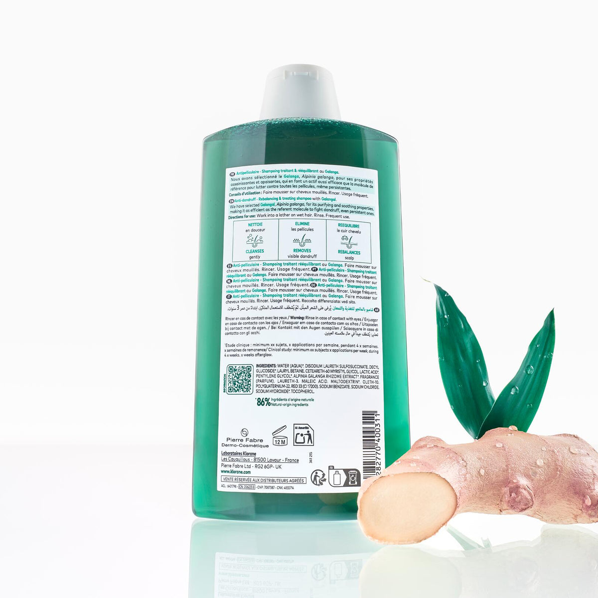 Klorane Galanga, back label with ingredient list