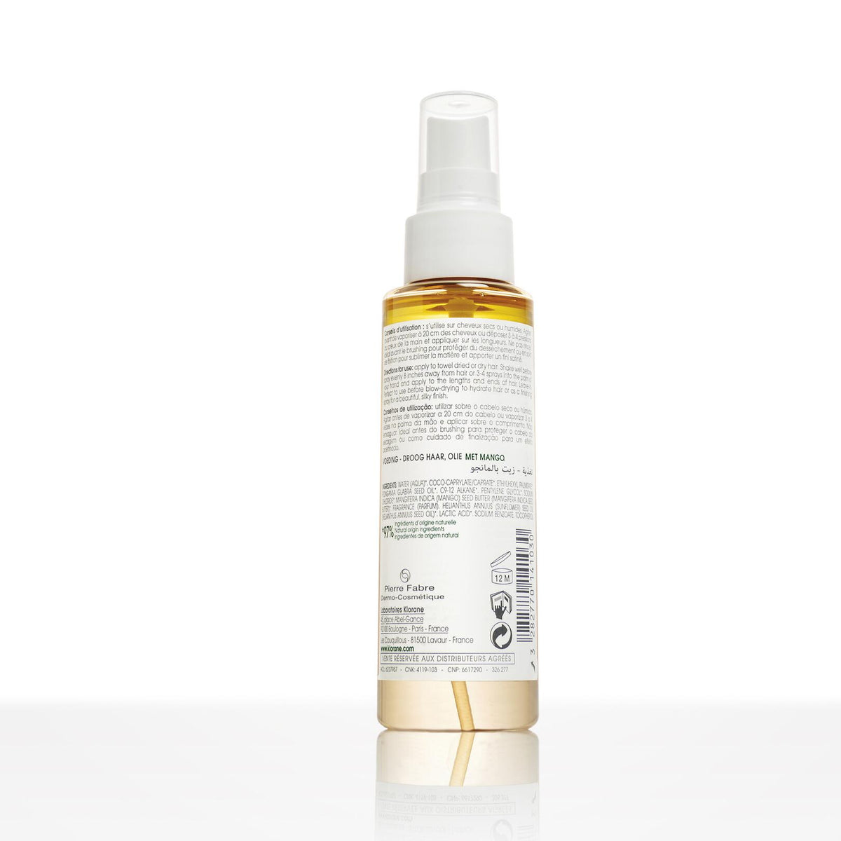 Klorane Mango, back label with ingredient list