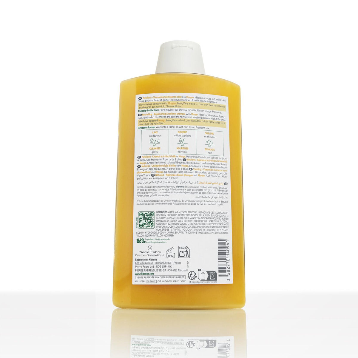 Klorane Mango, back label with ingredient list