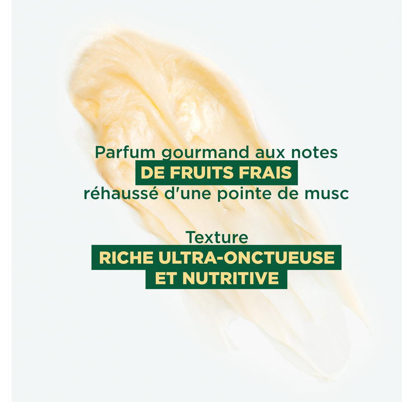 Klorane Mango, cream texture swatch with text in French