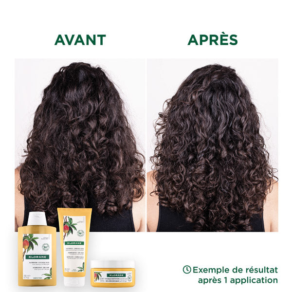 Klorane Mango, before and after photos of curly hair with three products