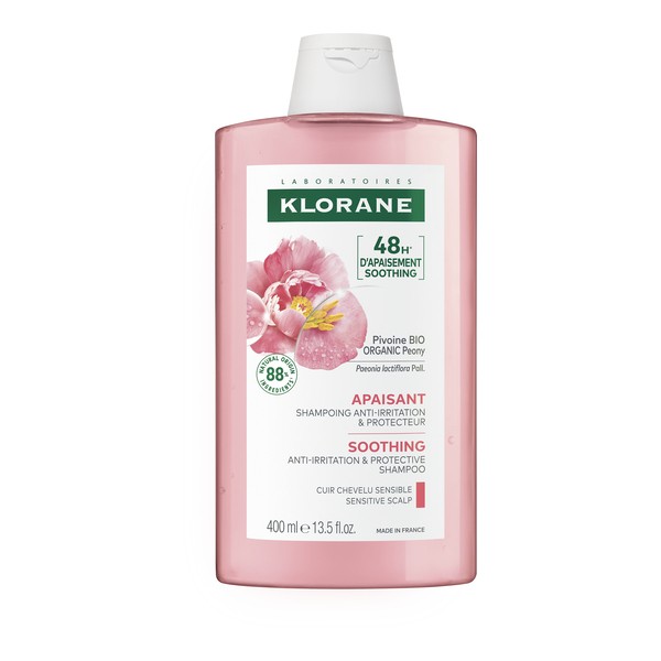 Klorane Peony Soothing Shampoo for Sensitive Scalp 400ml, front of the bottle