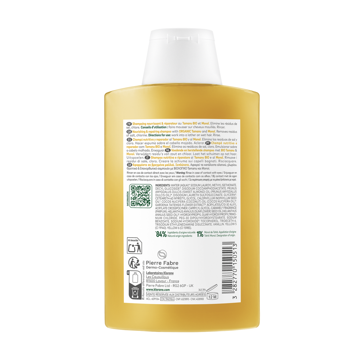 Klorane Tiaré, back label with ingredient list
