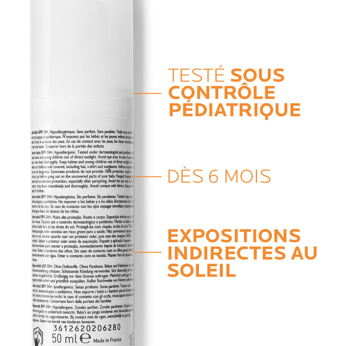 La Roche-Posay Anthelios 50ml, back of the pump bottle with captions in French