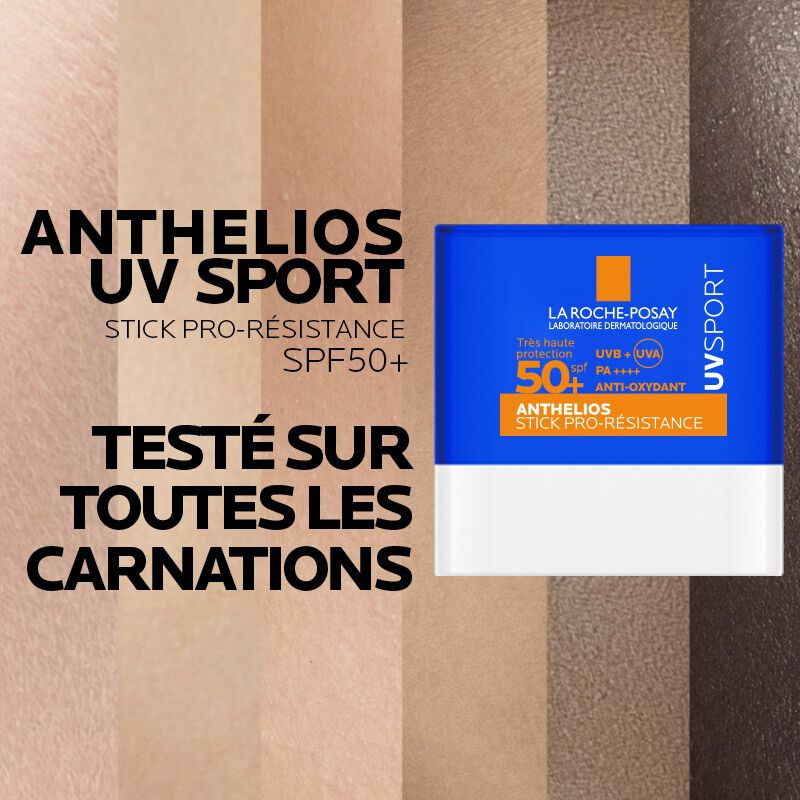 La Roche-Posay Anthelios, stick over a band of skin tones