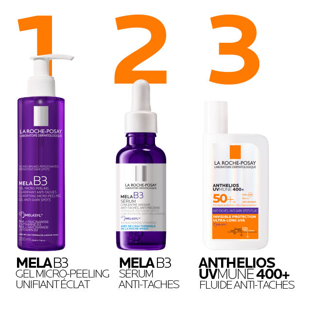 La Roche-Posay Anthelios, three-step routine with Mela B3 gel and serum