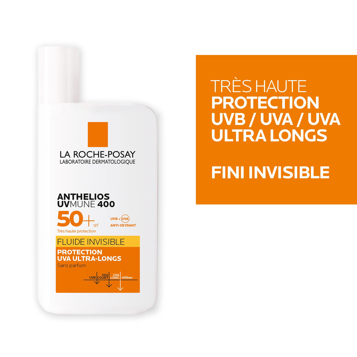 La Roche-Posay Anthelios UVMune 400 Invisible Fluid SPF 50+ with very high UVB, UVA and ultra-long UVA protection and an