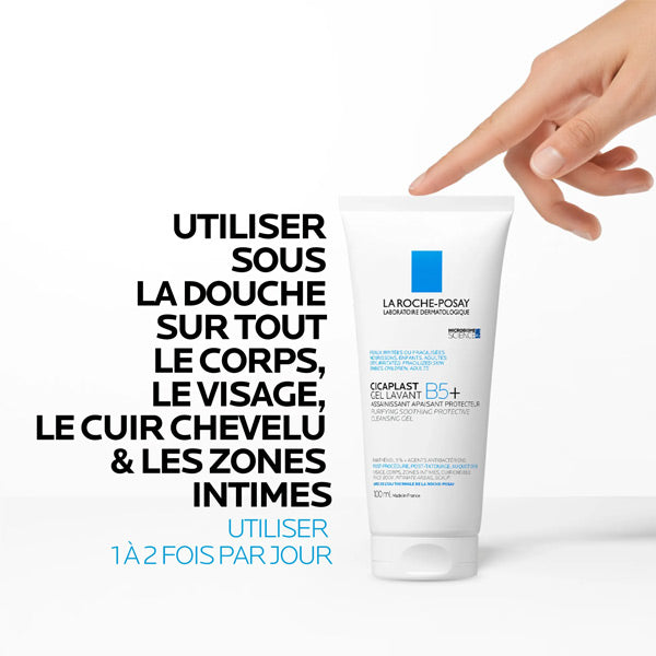 La Roche-Posay Cicaplast, finger on the tube with directions in French