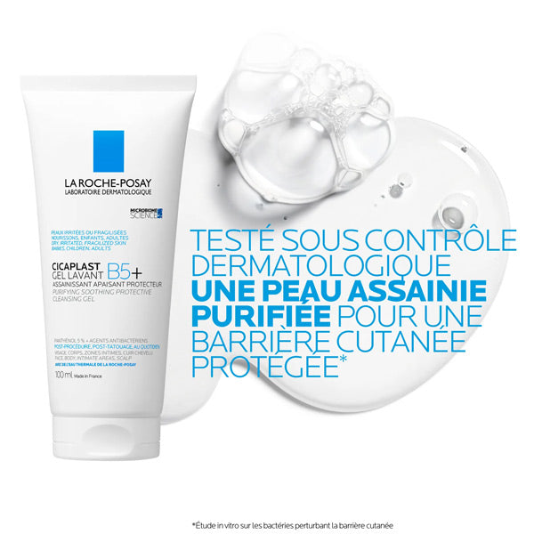 La Roche-Posay Cicaplast, tube and gel swatch with text in French