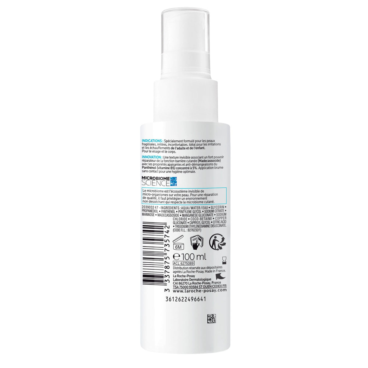 La Roche-Posay Cicaplast 100ml, back label with ingredient list