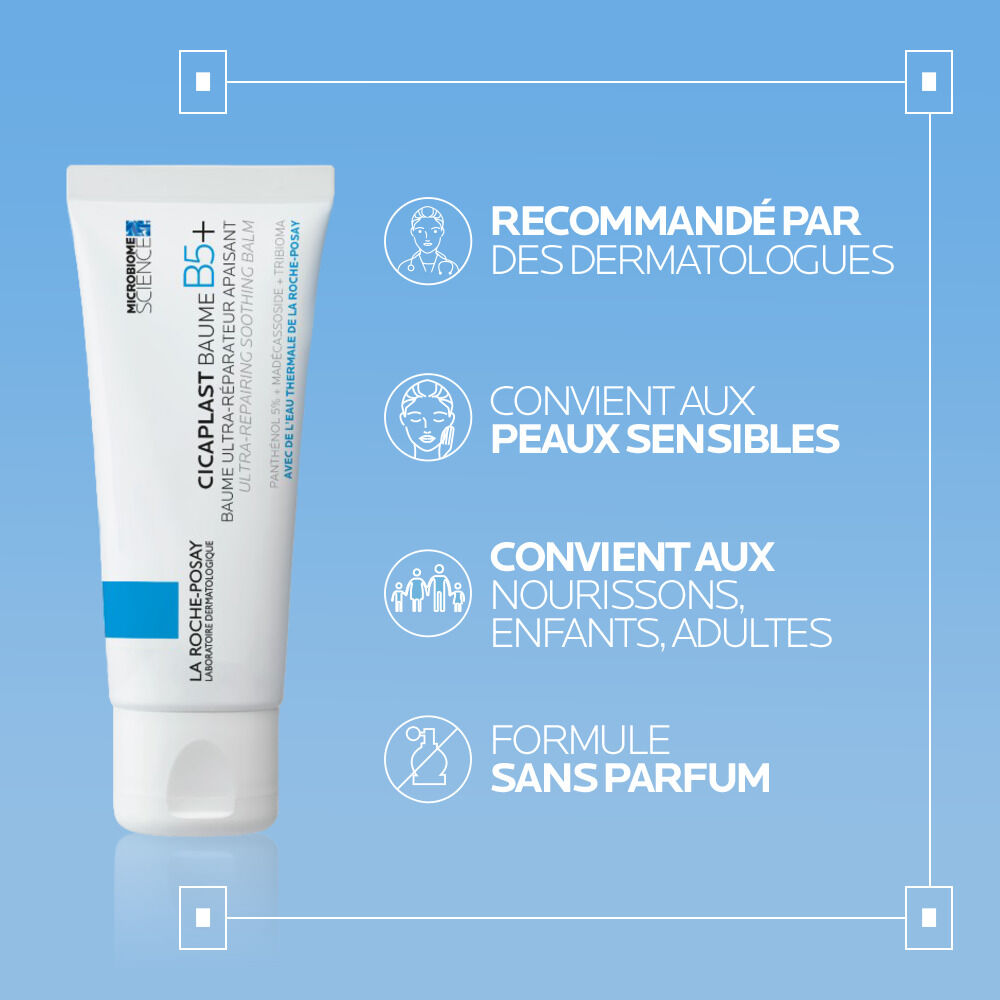 La Roche-Posay Cicaplast, tube with four feature icons in French