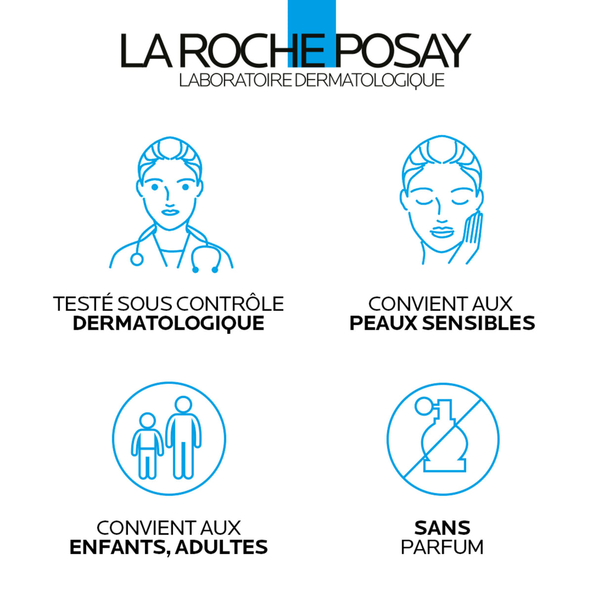 La Roche-Posay Cicaplast, four feature icons with captions in French