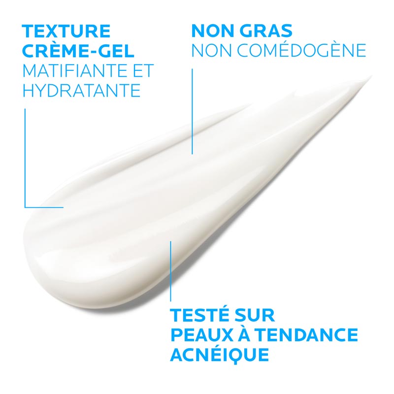 La Roche-Posay Effaclar, cream-gel swatch with captions in French