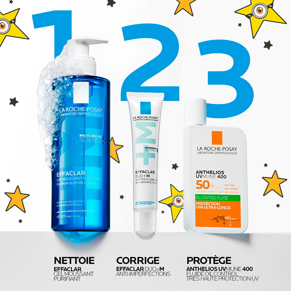 La Roche-Posay Effaclar, three-step routine with the gel, Duo+M and Anthelios