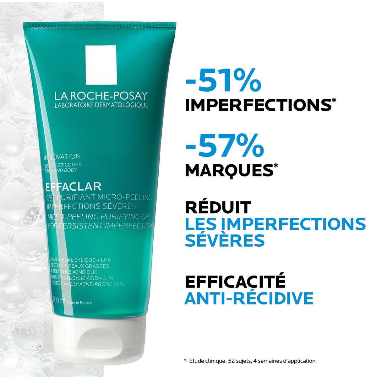 La Roche-Posay Effaclar, tube with study results in French