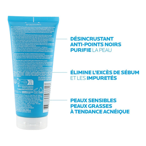 La Roche-Posay Effaclar, back of the tube with the cap and captions in French