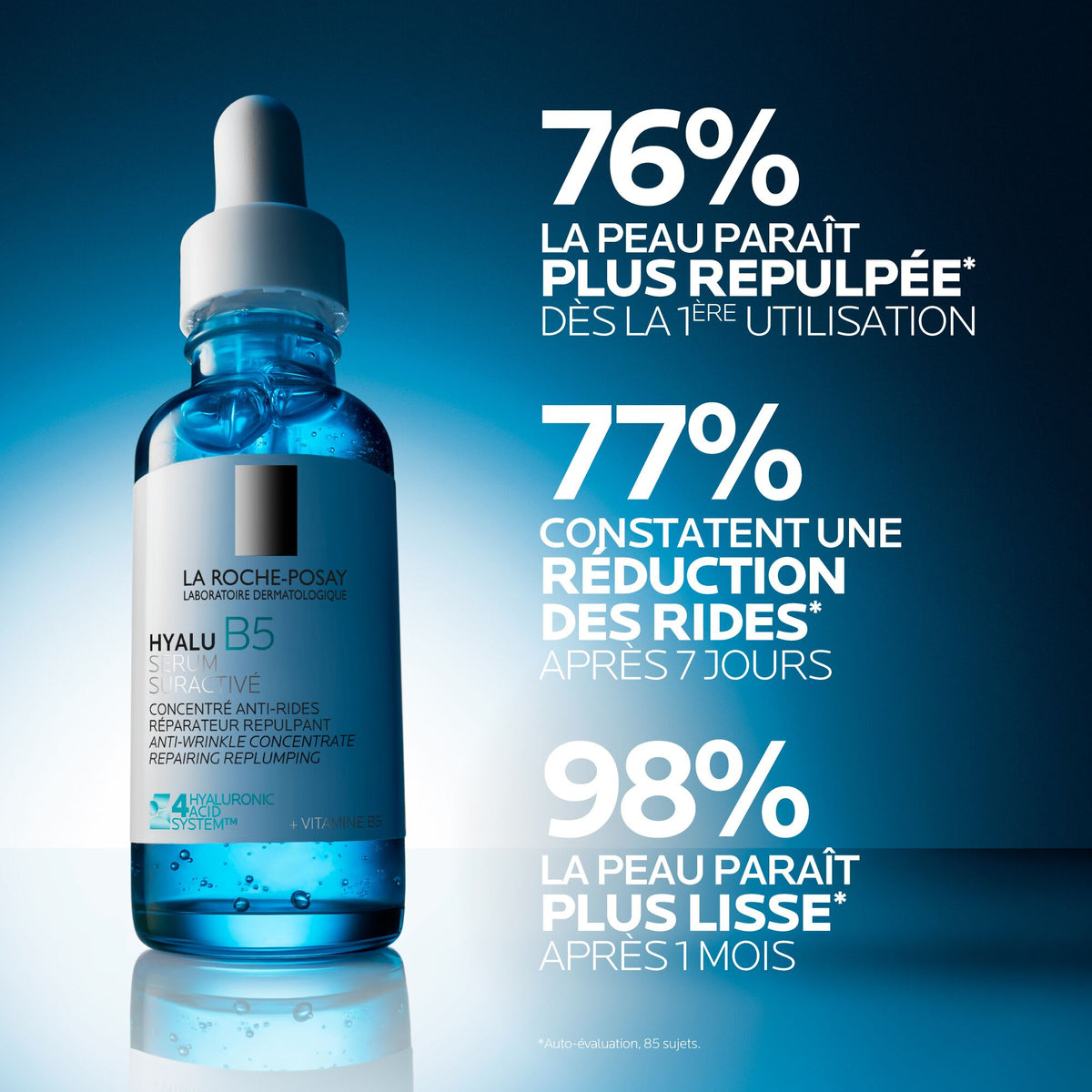 La Roche-Posay Hyalu B5, glass bottle with study results in French