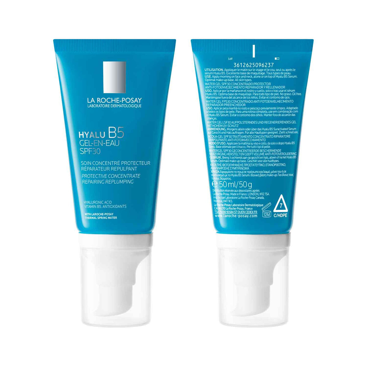 La Roche-Posay Hyalu B5 50ml, front and back of the tube with directions