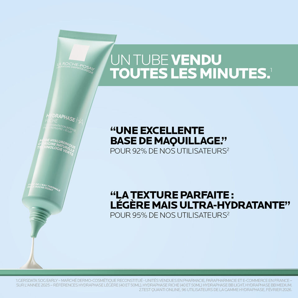 La Roche-Posay Hydraphase HA, tube with user survey results in French