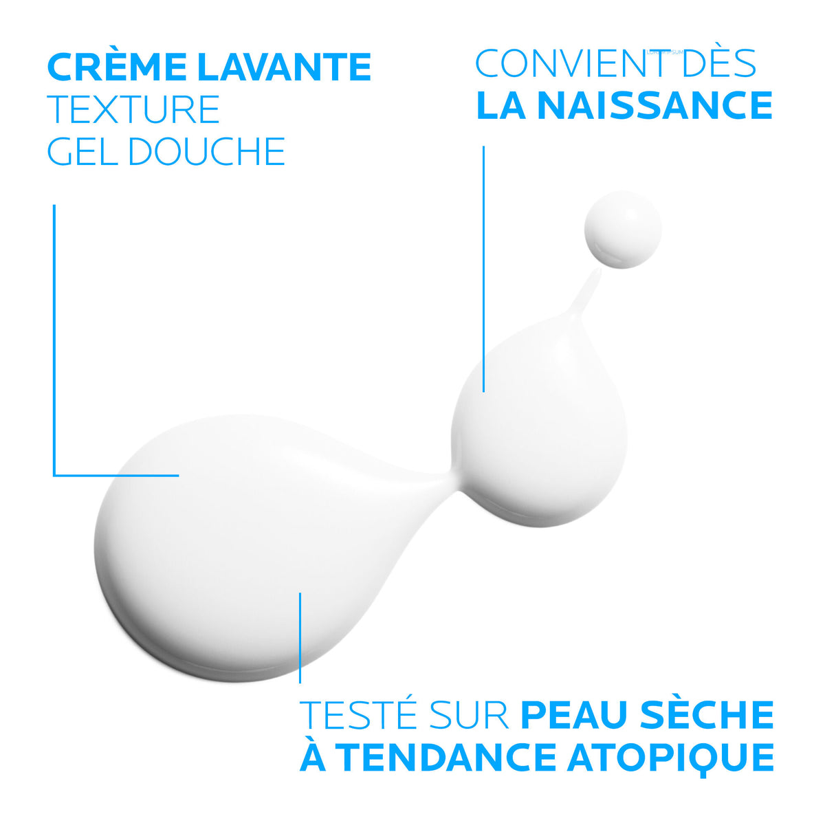 La Roche-Posay Lipikar, cream texture swatch with callouts in French