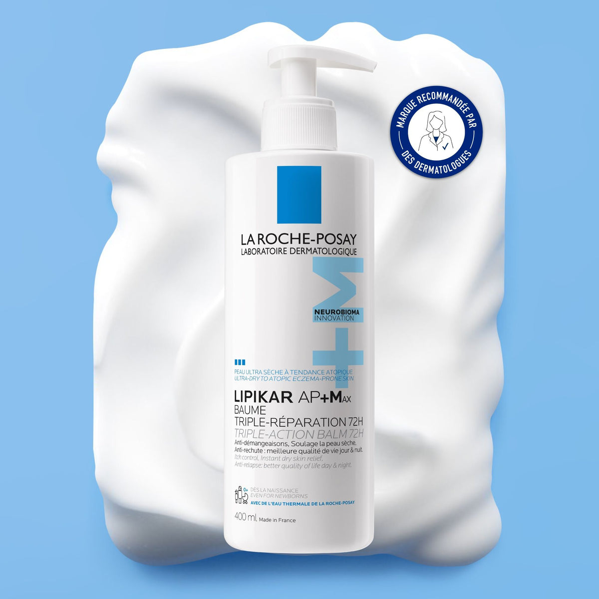 La Roche-Posay Lipikar, pump bottle on a bed of balm