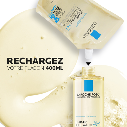 La Roche-Posay Lipikar Cleansing Oil AP+ Refill for dry and eczema-prone skin, side view