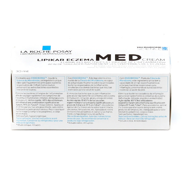 La Roche-Posay Lipikar, box panel with text in French, Spanish and Portuguese