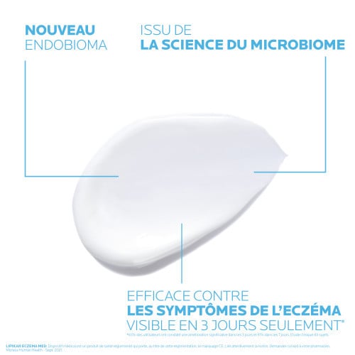 La Roche-Posay Lipikar, cream texture swatch with callouts in French