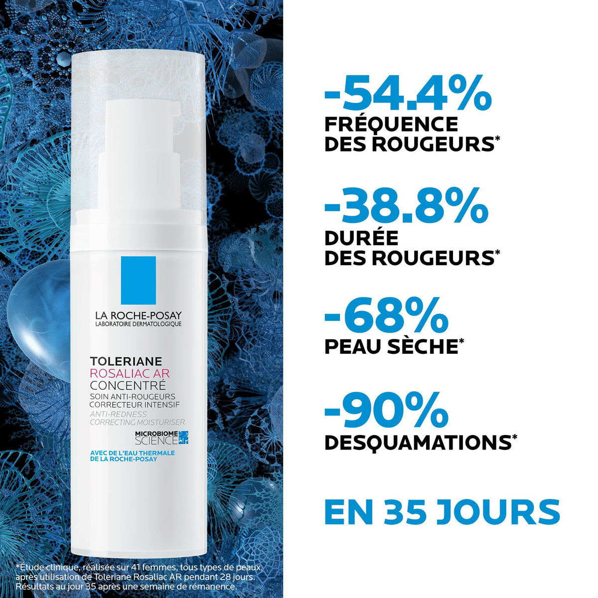 La Roche-Posay Toleriane Rosaliac AR, pump bottle with study results in French