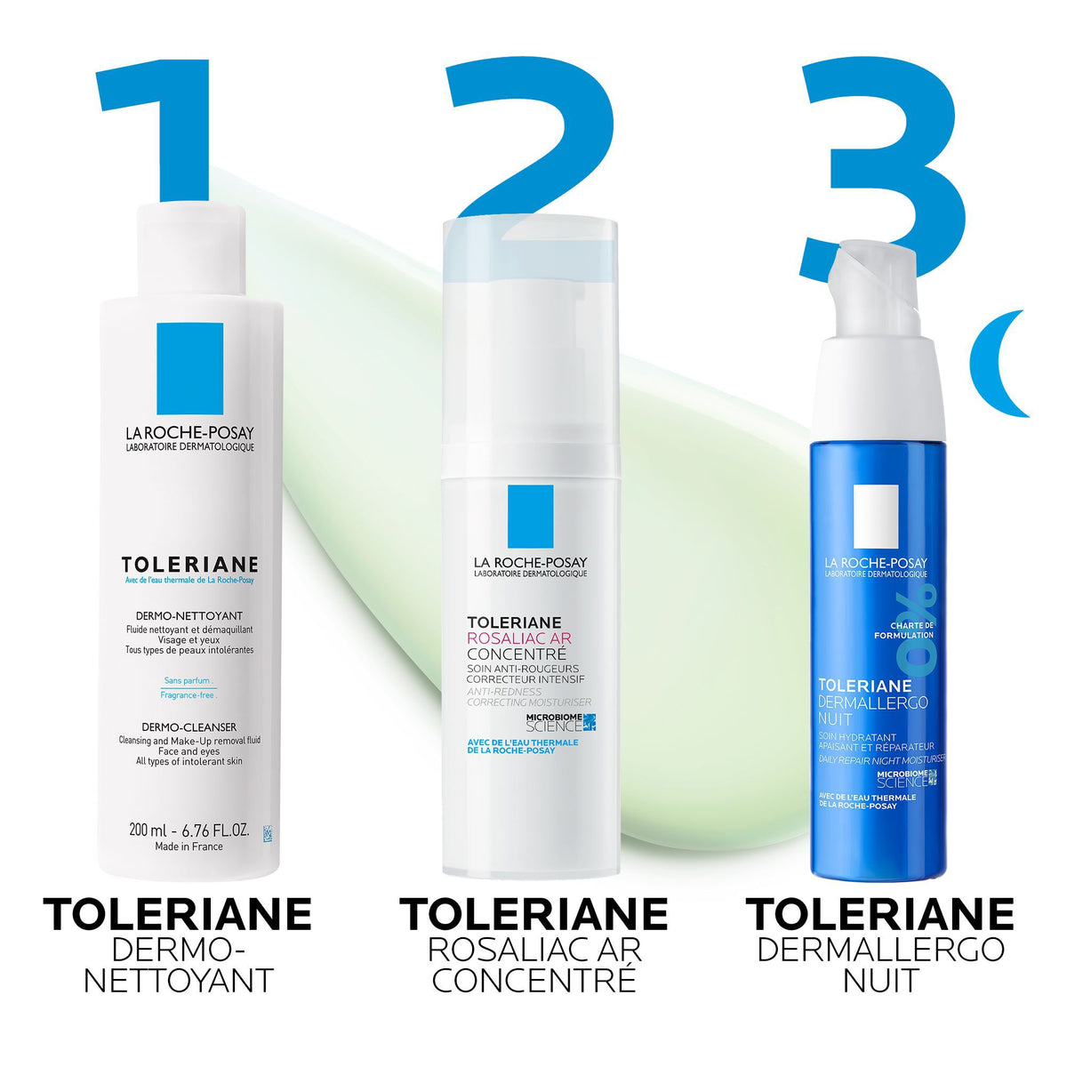 La Roche-Posay Toleriane Rosaliac AR, three-step routine with the cleanser, concentrate and night cream