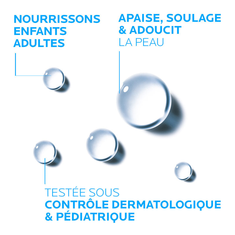 La Roche-Posay Thermal Spring Water, water droplets with callouts in French