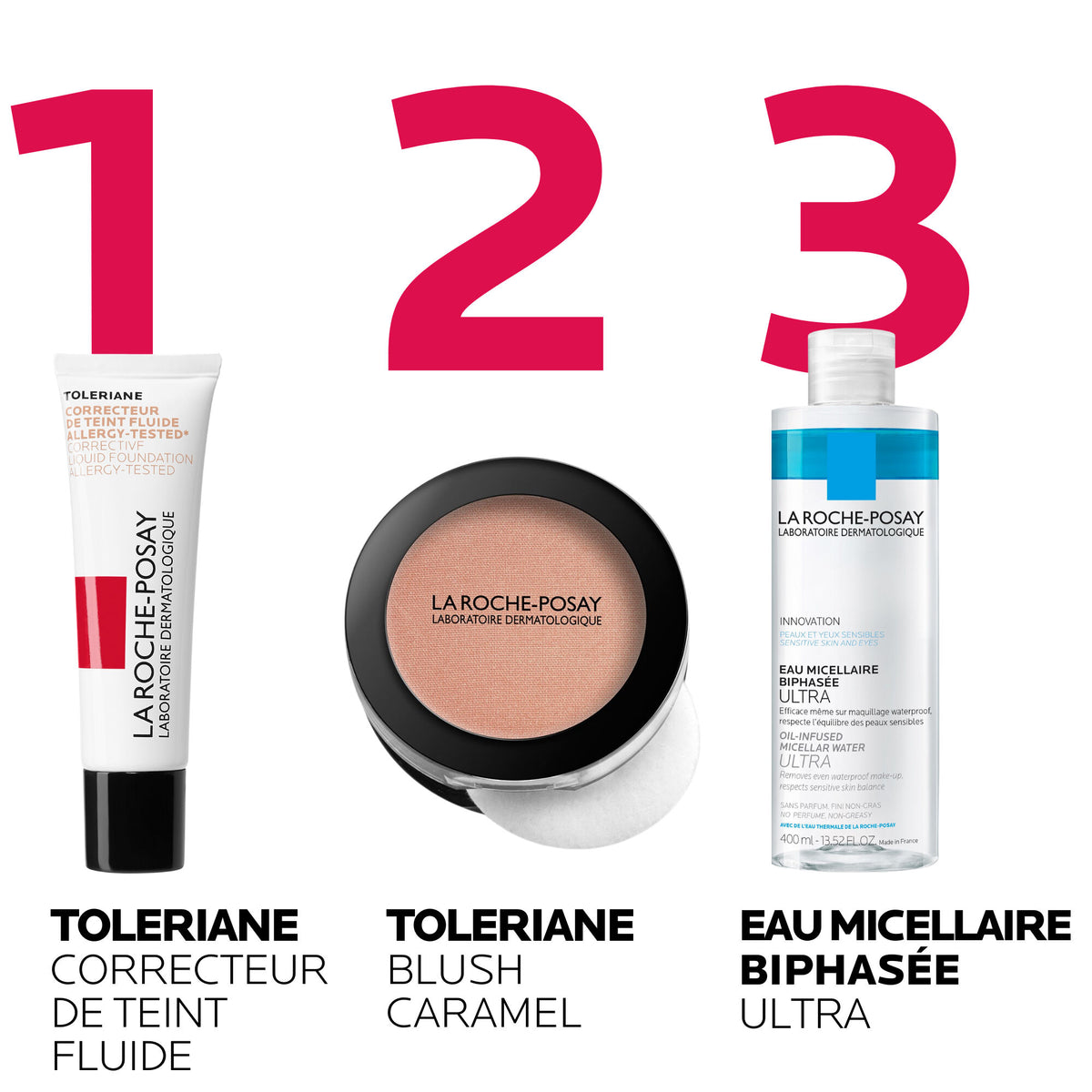 La Roche-Posay Toleriane, three-step routine with the corrector, Caramel blush and micellar water