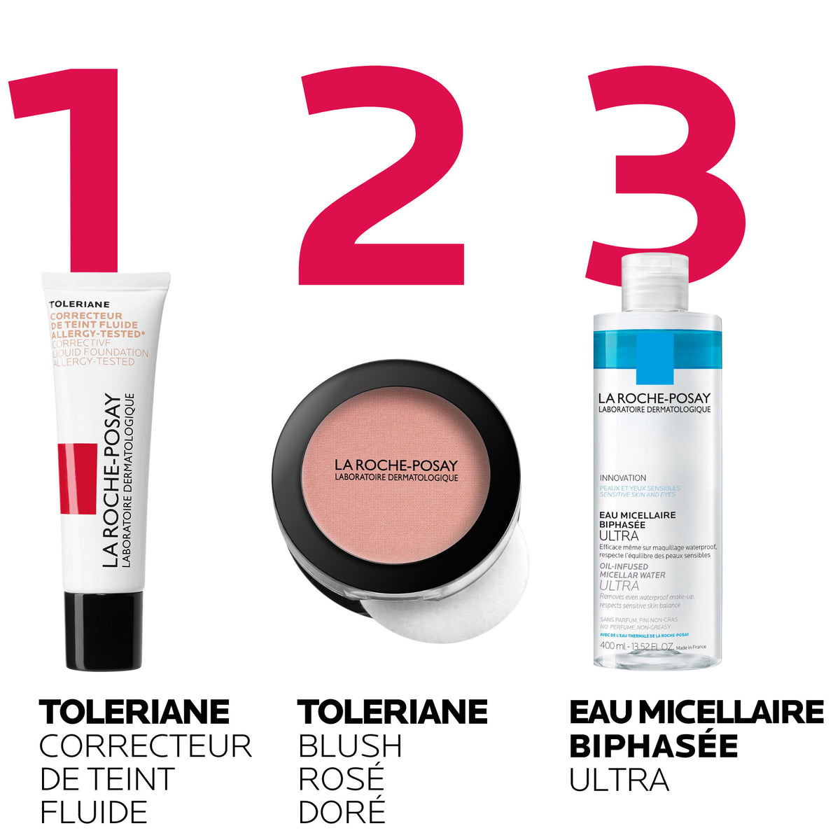 La Roche-Posay Toleriane, three-step routine with the corrector, blush and micellar water