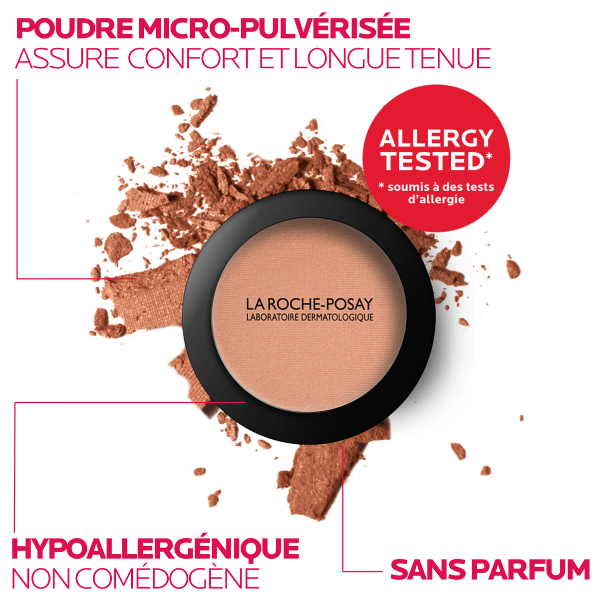 La Roche-Posay Toleriane, Caramel compact and crushed powder with callouts in French