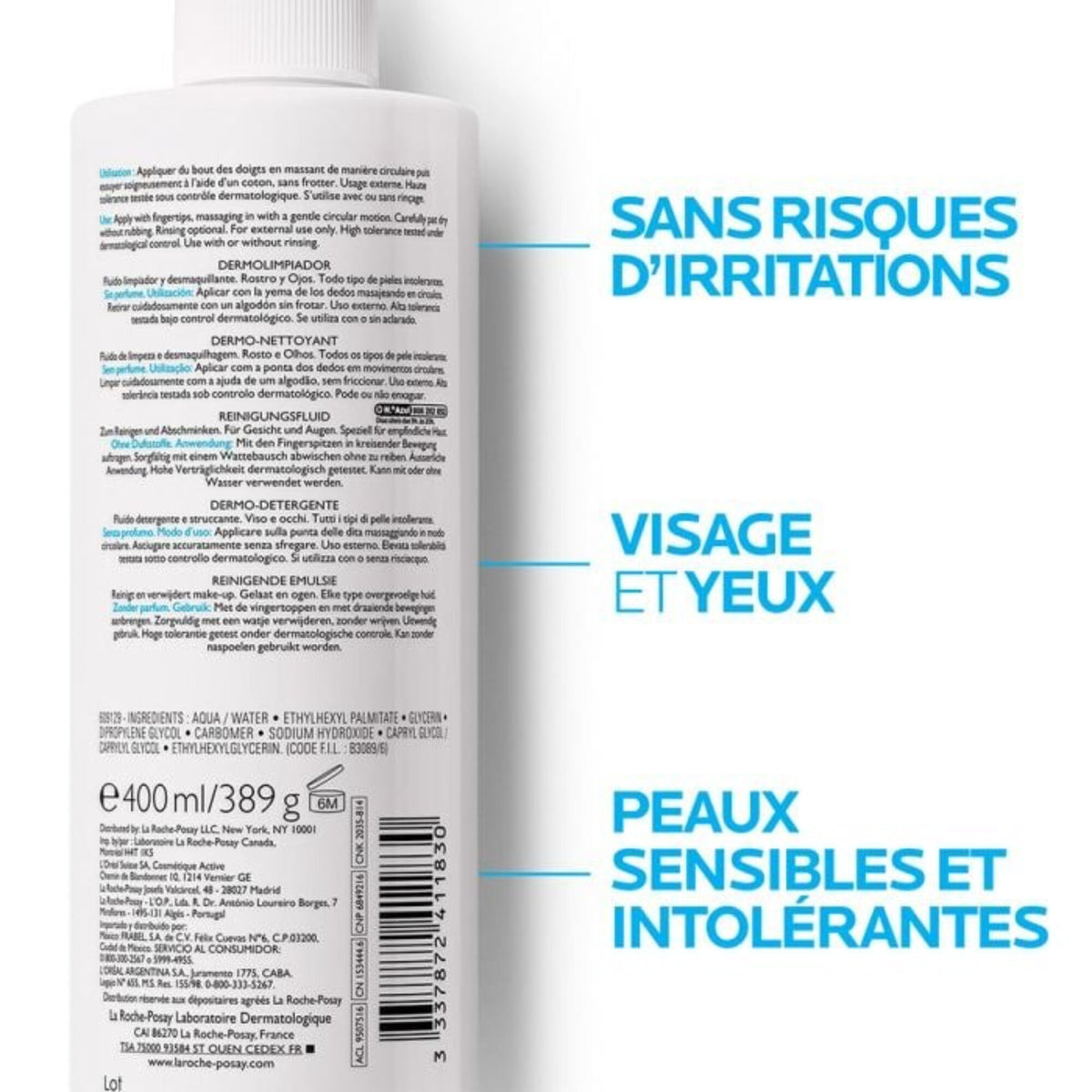 La Roche-Posay Tolériane 400ml, back of the bottle with directions