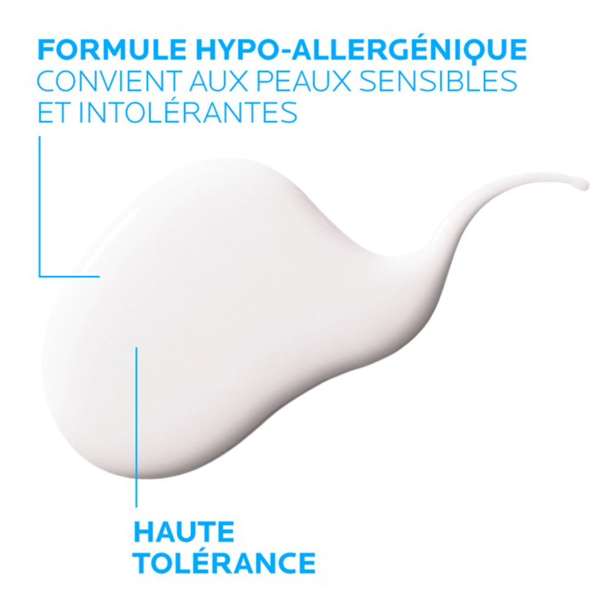 La Roche-Posay Tolériane, fluid swatch with texture callouts in French