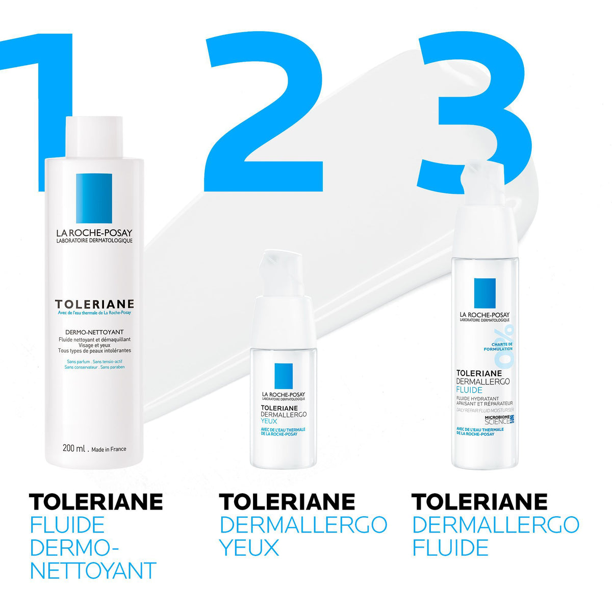 La Roche-Posay Tolériane, three-step routine with the cleanser, Dermallergo eye cream and fluid