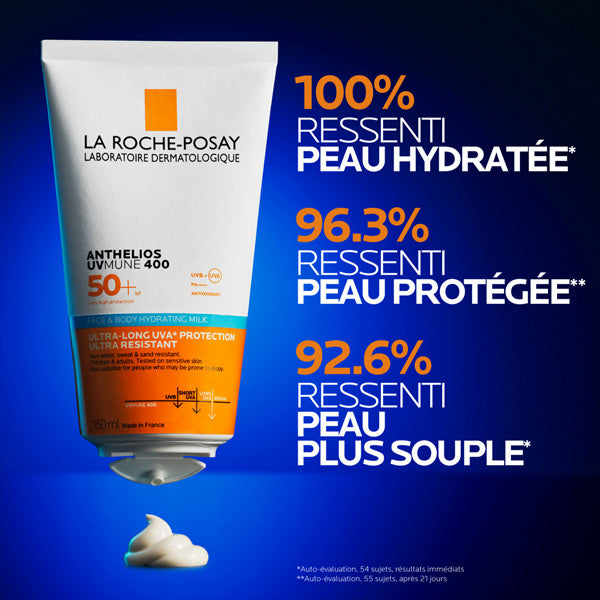 La Roche-Posay Anthelios UVmune 400, tube with study results in French