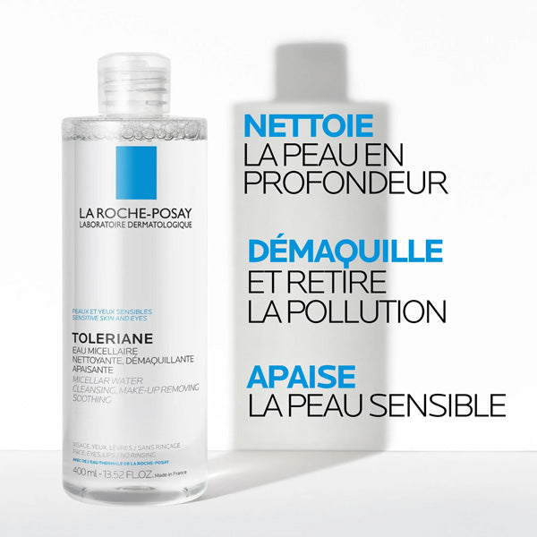 La Roche-Posay Tolériane, bottle with three benefits in French