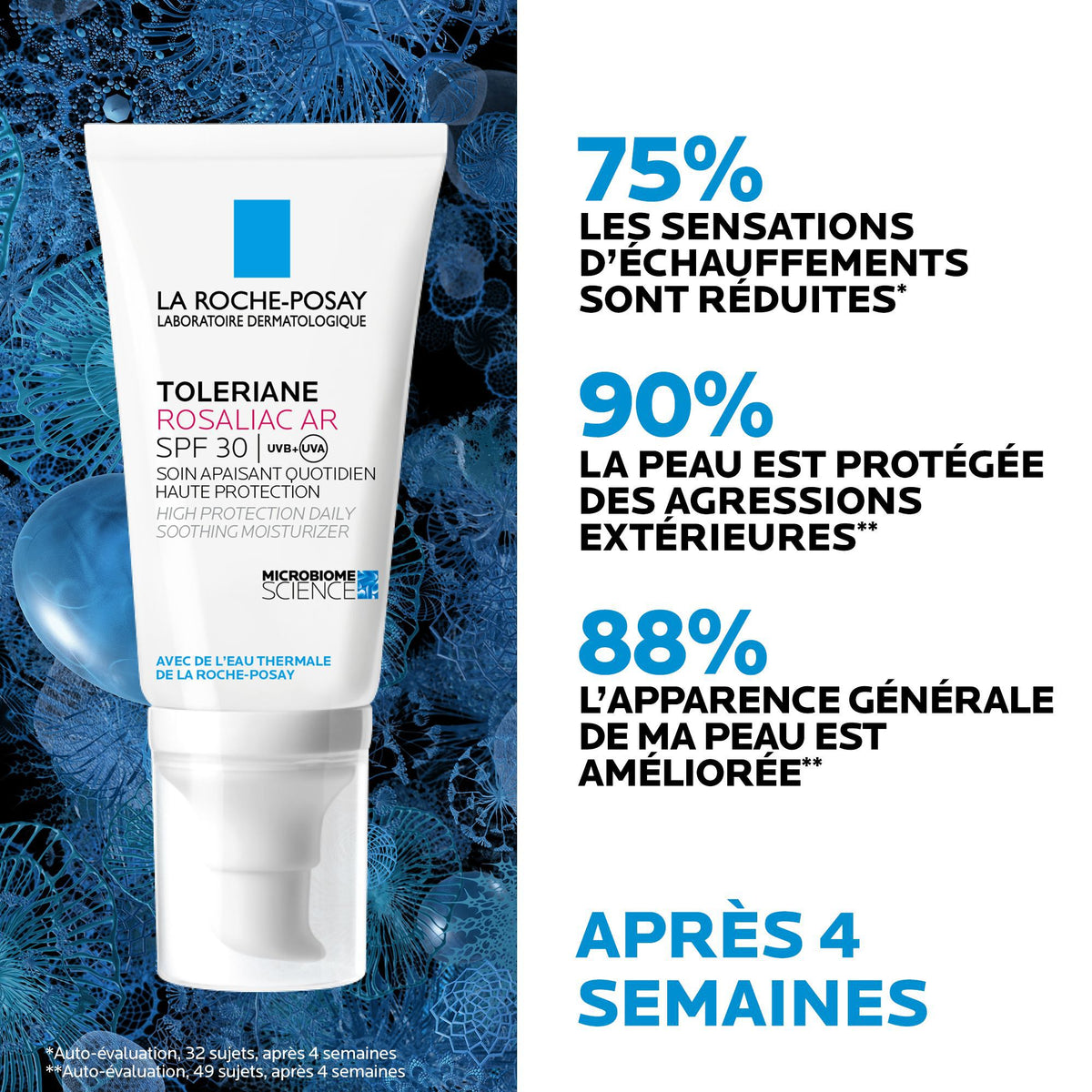 La Roche-Posay Toleriane Rosaliac AR, tube with study results in French