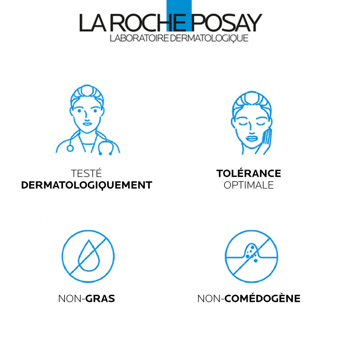 La Roche-Posay Toleriane Rosaliac AR, four feature icons in French