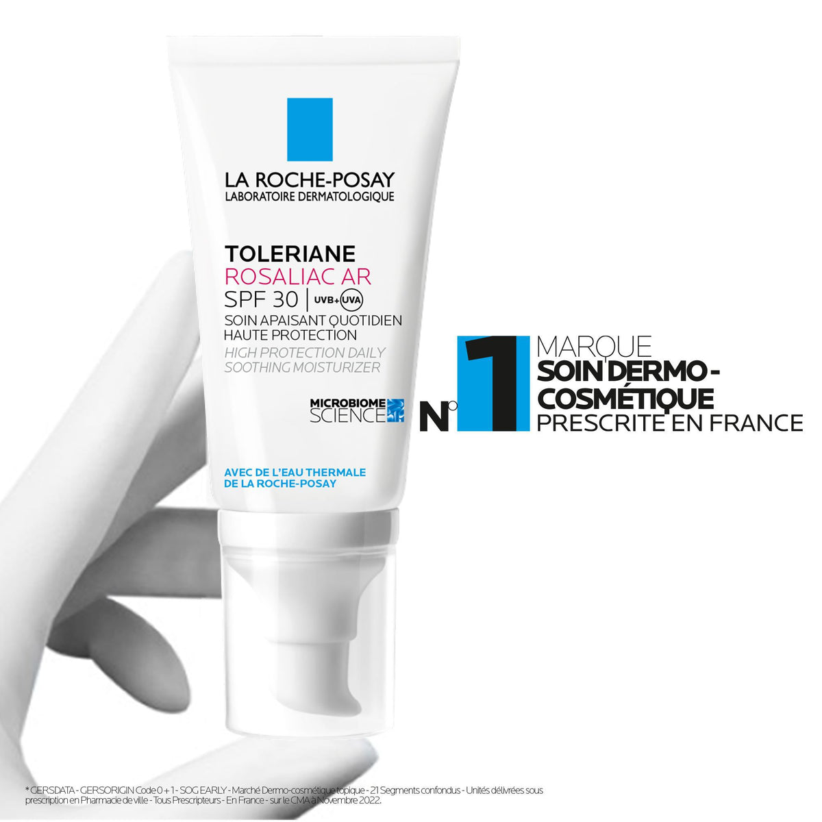 La Roche-Posay Toleriane Rosaliac AR, gloved hand holding the tube