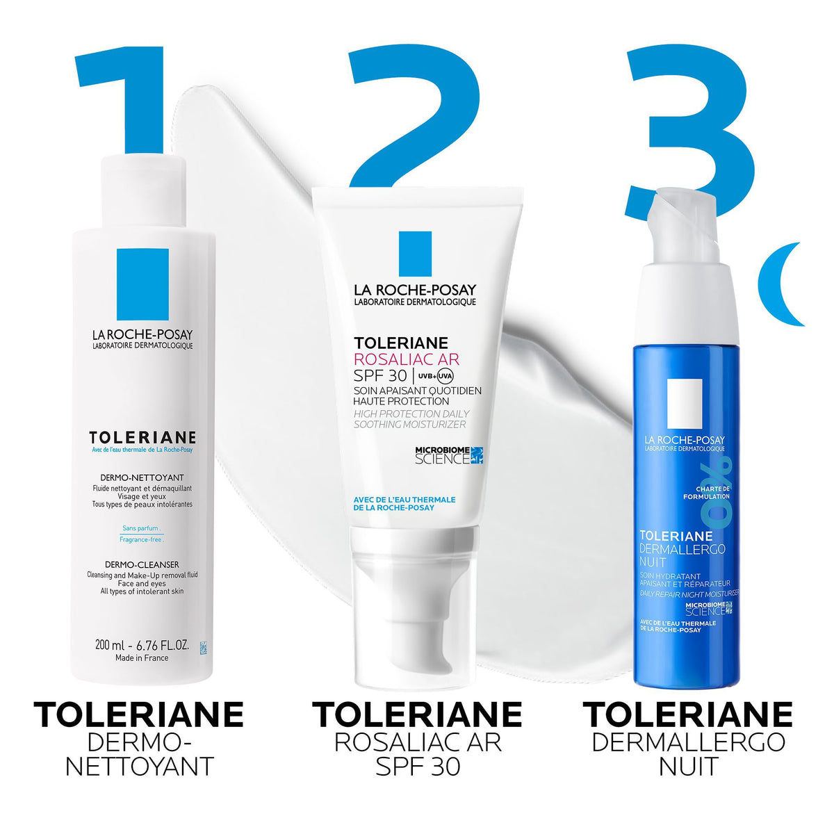 La Roche-Posay Toleriane Rosaliac AR, three-step routine with the cleanser, SPF30 cream and night cream