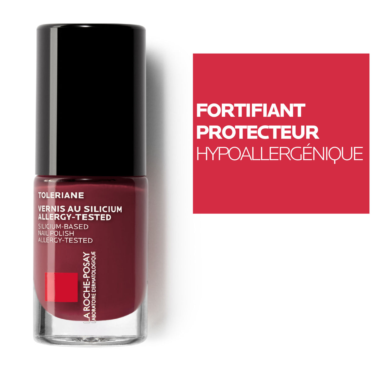 La Roche-Posay Toleriane Silicium, nail polish bottle with a benefits panel in French