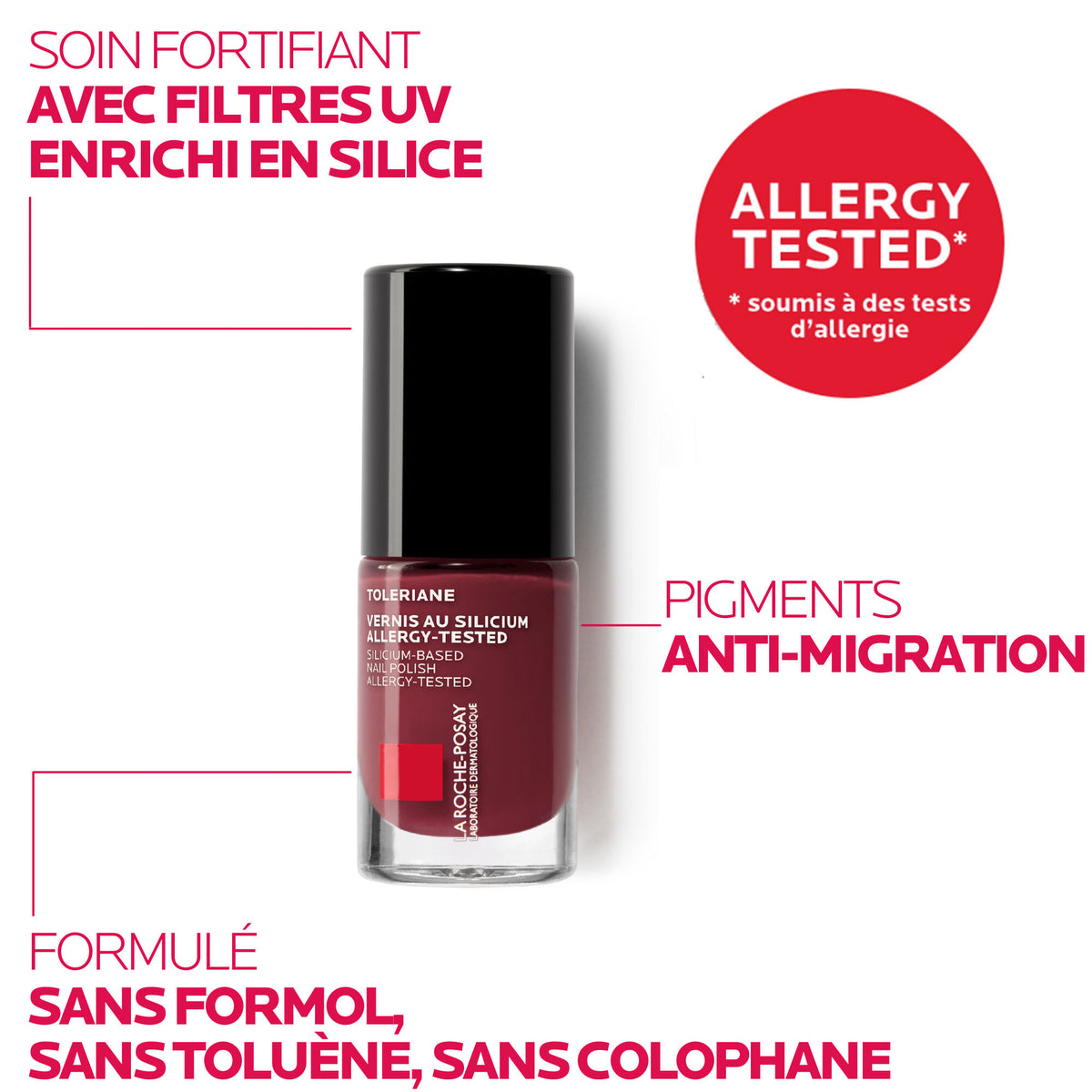 La Roche-Posay Toleriane Silicium, bottle with four feature callouts in French