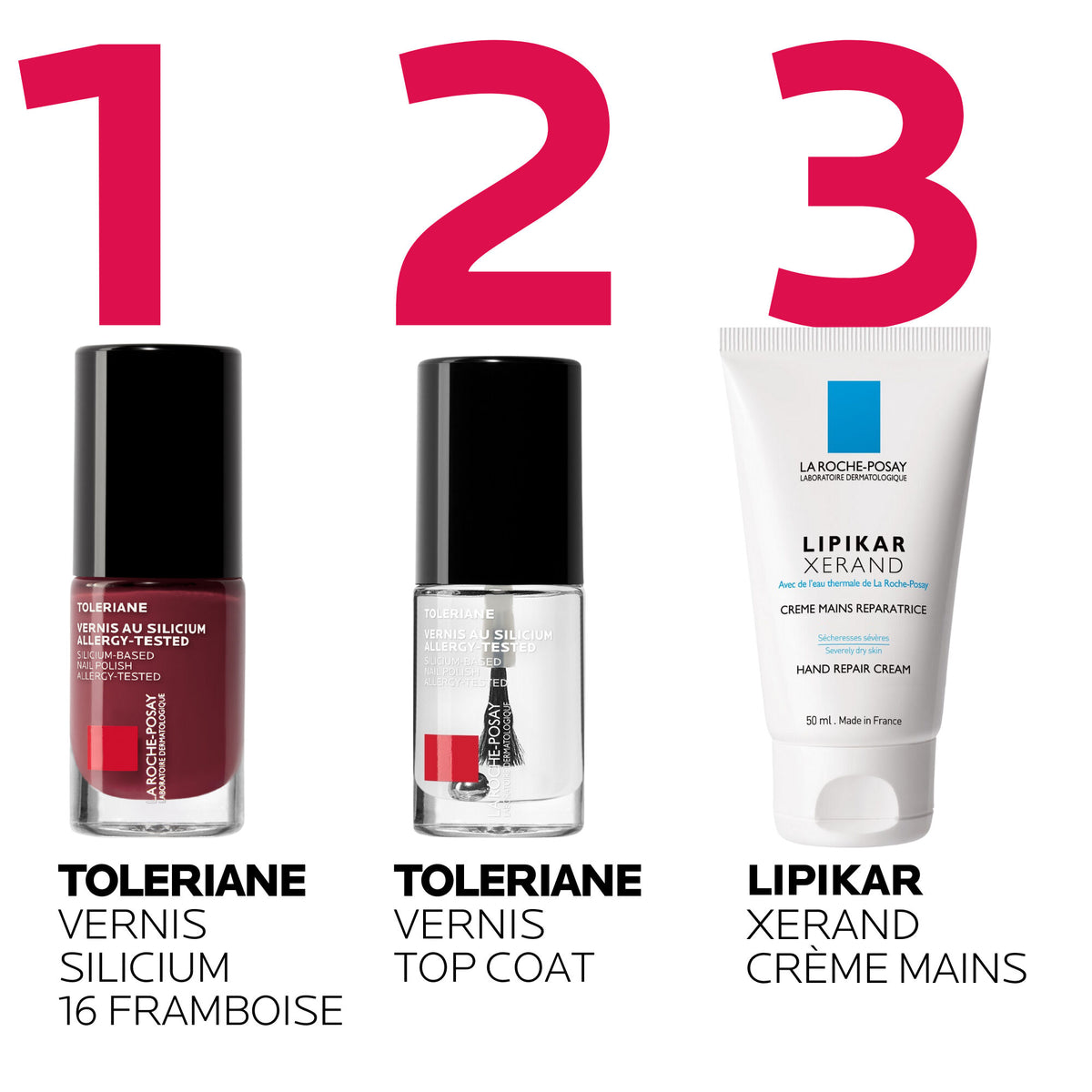 La Roche-Posay Toleriane Silicium, three-step routine with the polish, top coat and Lipikar hand cream